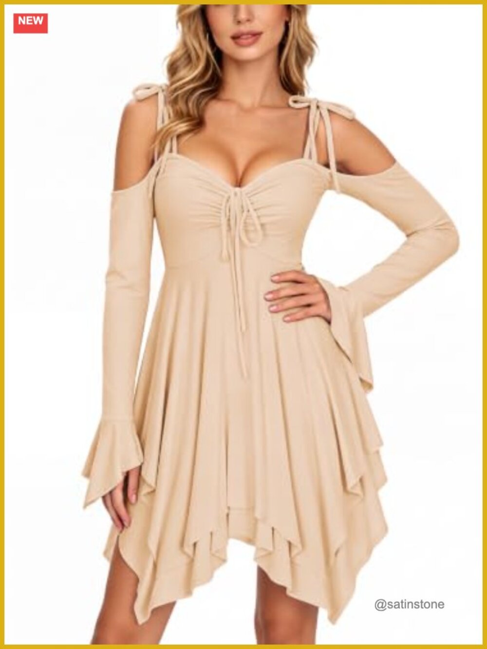 Tie Shoulder Flare Sleeve Renaissance Witch Fairy Dress